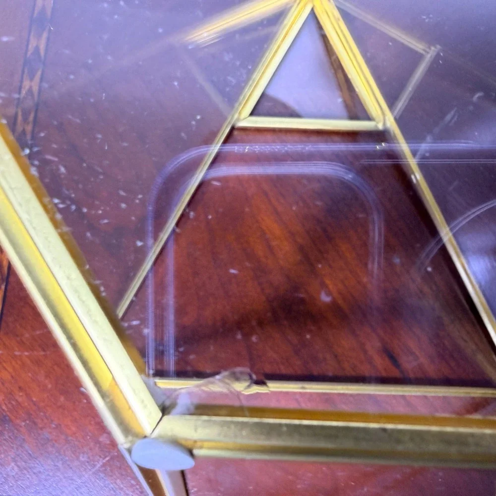 Vintage Brass Glass Pyramid Terrarium Geometric Display Case MCM Boho 80s Decor